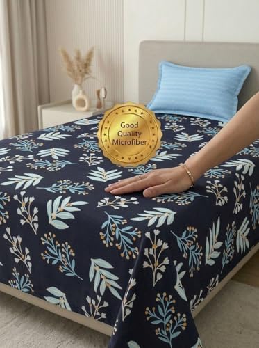 Image of Mafatlal Luxe Printed Single Bed Sheet | Elegant Design | Comfortable Cotton Blend Fabric with 1 Pillow Cover |120 GSM | 60x90 Inch (Dark Blue) | Soft, Durable, Ideal for Bedroom Decoration