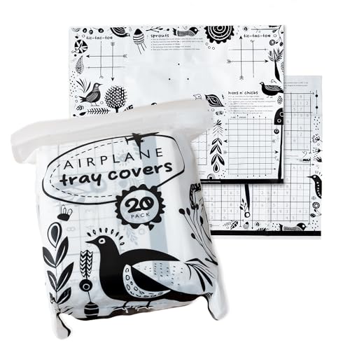 Image of GSM Brands Disposable Airplane Tray Table Cover (Pack of 20) - Double Sided with 12 Games - Opaque White
