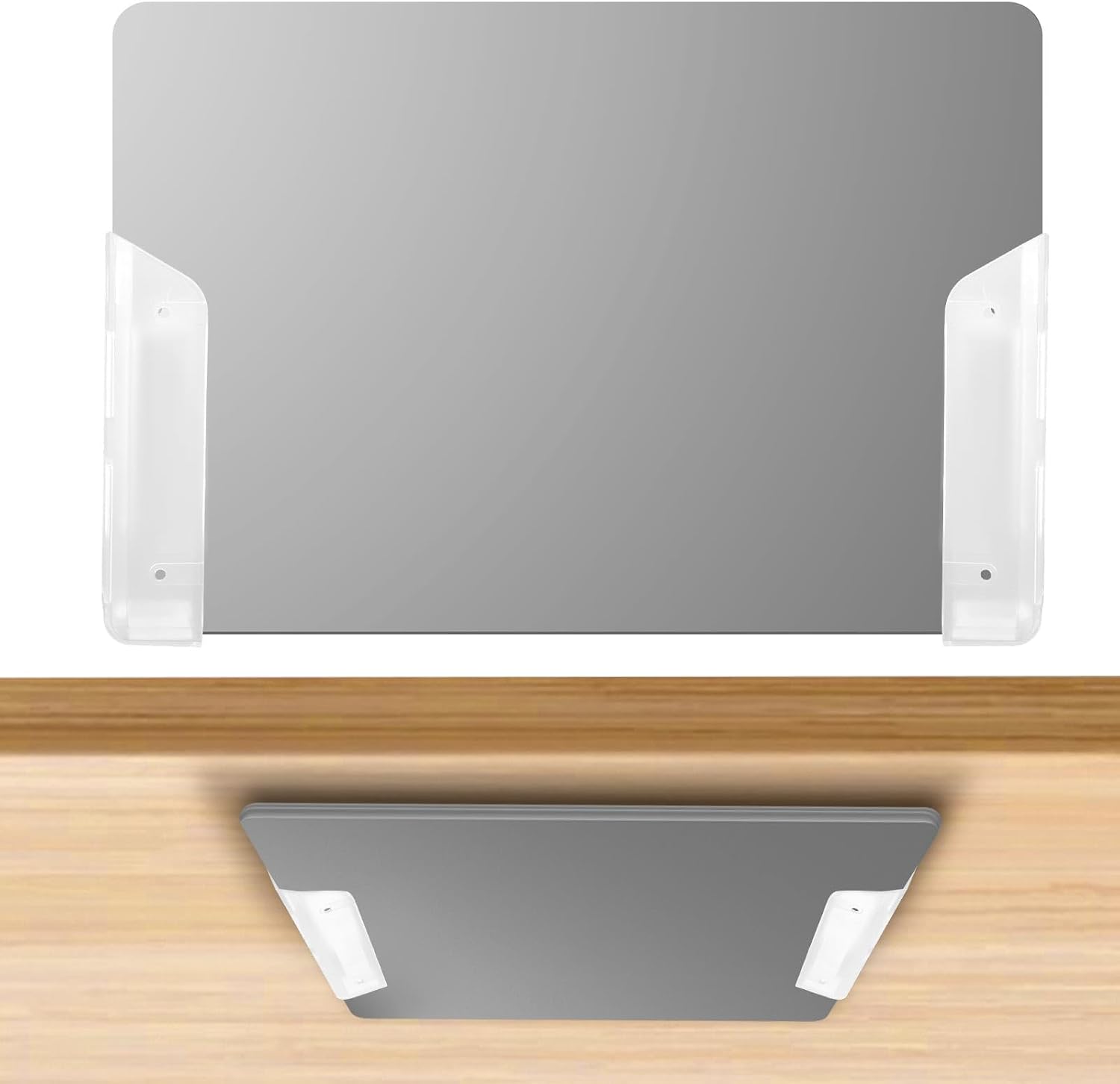 Penitue 2pcs Under Desk Laptop Mount, Wall & Under Desk Laptop Holder with Screws Clear Tablets Shelf Storage for Devices up to 3.2cm/1.26in Thick MacBook Keyboards