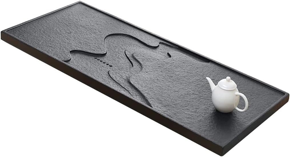 Plateau de Service à thé Japonais, Mini Plateau à thé Chinois avec réservoir d'eau (Noir 50 x 30 x 3 cm)