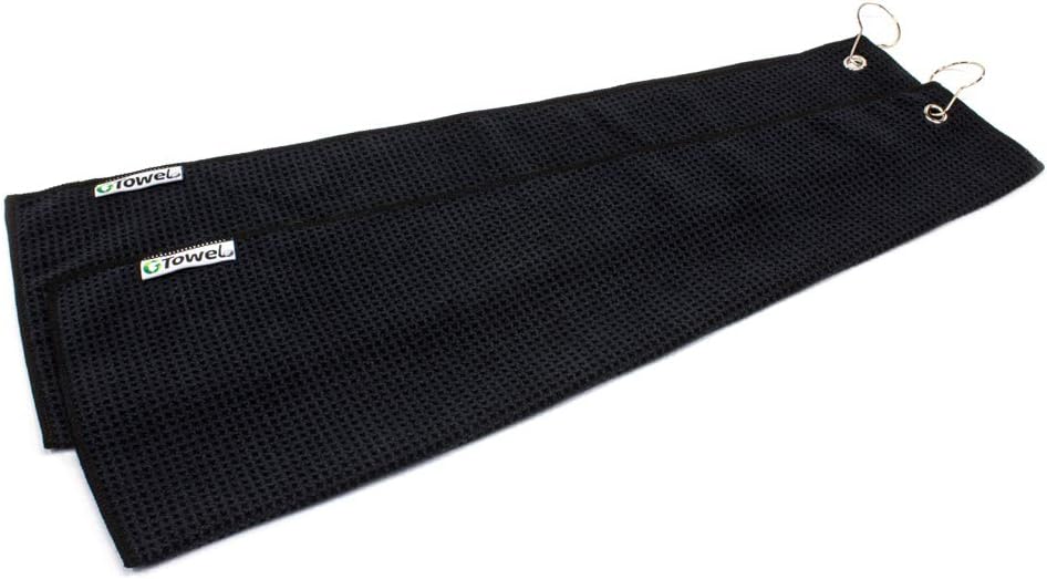 Clothlete Hook & Grommet Microfiber Golf Bag Towel 2 Pack (Black/Dark Navy)