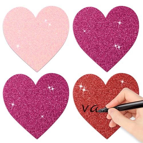 Image of Valentine's Day Glitter Heart Cutouts - 100Pcs Valentine Red Purple Pink Hearts Paper Accent Cutout Assorted Color Paper Heart Cuts for Classroom Bulletin Border Valentines Wedding Bridal Shower Decor