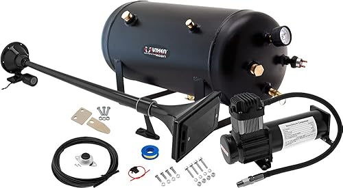 Vixen Horns Kit de bocina de tren para camiones/coche/semi. Sistema completo a bordo: compresor de aire de 200 psi, tanque de 5 galones, 1 trompeta.