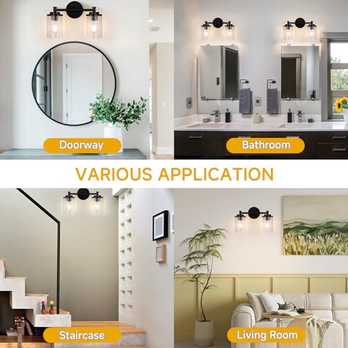 Image of 3-Light Bathroom Light Fixtures, Black Vanity Light with Clear Glass Shade, Modern Bathroom Lighting Fixtures Over Mirror, 19 inch Bathroom Vanity Light for Mirror Bedroom Hallway