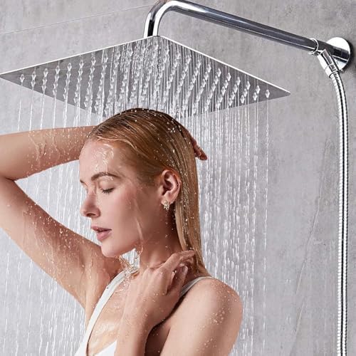 HAUSPROFI Antikalk-Duschkopf, Regenduschkopf, wassersparend, mit Düse aus Edelstahl, 30 cm, poliertes Chrom-Finish (Spiegel), quadratisch