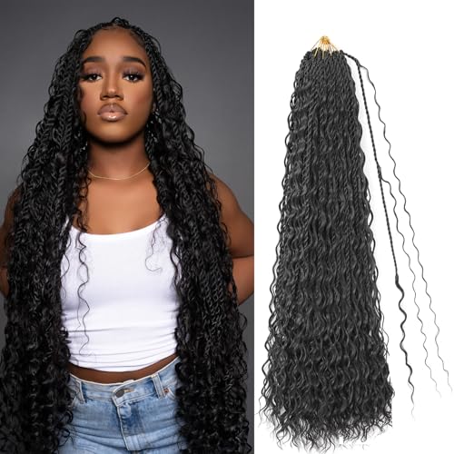 Boho lsland Twist Crochet Hair 30 Inch 8 Packs Natural Black Pre-Looped Senegalese Twist Crochet Braids with Curly Ends Synthetic Goddess Twist Crochet Hair for Black Women1B 30 INCH