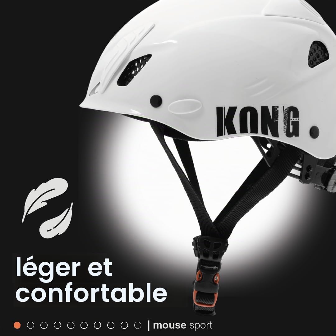 Kong. Mouse Sport. Casque d'escalade, d'alpinisme et de Via ferrata avec Rembourrage intérieur. CE en 12492. Poids: 375g. Taille Unique Ajustable de 52 à 64 cm. Fabriqué en Italie.