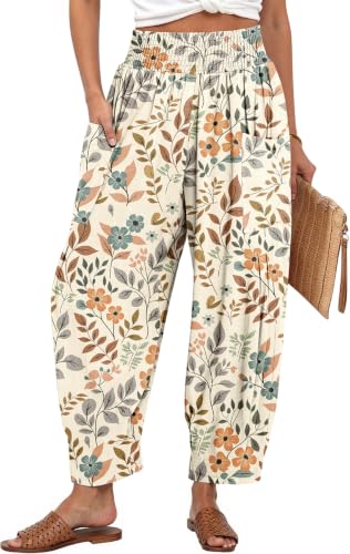 Image of TARSE Women's Linen Wide Leg Pants Baggy High Waist Palazzo Pants