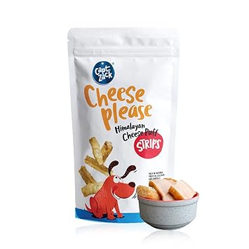 Captain Zack Dog Treats & Biscuits | 100% Veg & Natural | 70gm (Pack of 1) | Himalayan Cheese Puff Strips | for All Dogs | Made with Yak/Cow's Milk | Rich in Protein, Calcium & Omega 3 | Grain Free