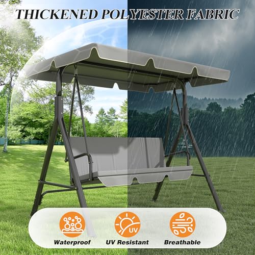 Image of GARTOO 3-Seat Patio Swing Chair, Outdoor Porch Swing with Adjustable Canopy and Durable Steel Frame for Patio, Garden, Poolside(Grey)
