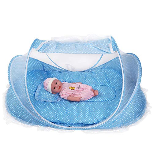 Acouto Reisebett Baby, Moskitonetz Zelt für Babys 4 Stück, tragbare und Faltbare Design, Es Wird mit Einer Matratze, einem Kopfkissen und einem kleinen Spielzeug zum Spielen geliefert(??)