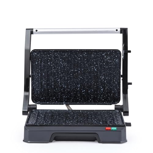 Salter EK5856 Megastone Health Grill & Panini Maker – Electric Grill, Non-Stick Plates, Opens out to 180° for Dual Cooking, No Oil Required, Removable Drip Tray, Easy to Clean, Cool-Touch Handle, 850W