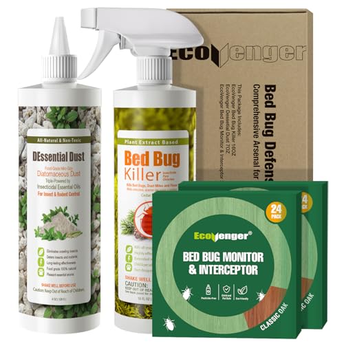 EcoVenger Bed Bug Defense-in-A-Box, Bed Bug Killer 16oz+ DEssential Dust+ Monitor Trap, Comprehensive Bed Bug Eradication Total Protection/Elimination/Residual on All Bug Life Stages, Child&Pet Safe