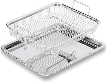 Air Fryer Basket for Oven Air Fryer Rectangle Basket Stainless Steel Air Fryer Basket for Baking Sheet Cookie Sheet Set, Air Fryer with Crisper…