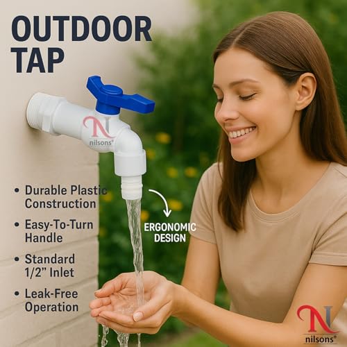Image of Plastic Nozzle Cock Tap with Blue Handle (Pack of 5) - Heavy Duty Leak-Proof Water Pipe Connector for RO System, Tank, Garden & Bathroom Use | Durable Plastic Valve Tap