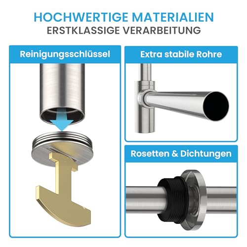 Bächlein Premium Design SiphonUniversal für Waschbecken & Waschtisch [Edelstahl gebürstet] Premium Design Siphon fürs Waschbecken