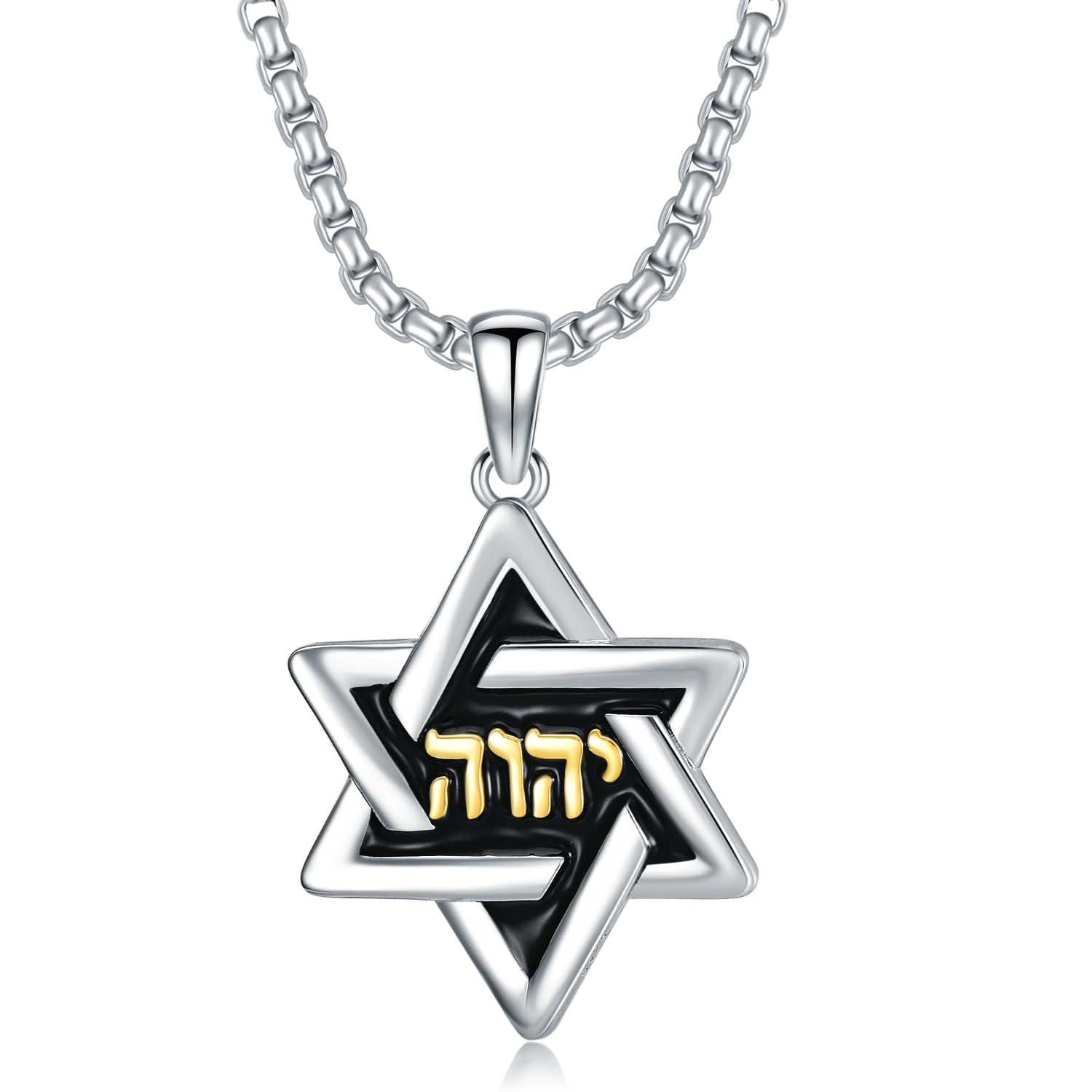 Collier étoile de David avec le nom de Dieu YHWH en argent 925, pendentif étoile juive, bijoux pour hommes et femmes