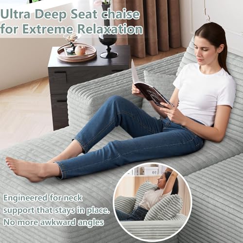 Image of Boneless Cloud Couch Comfy Sectional Couches for Living Room,U Shaped Sofa Couch in a Box with Ottoman Deep Seat Memory Foam Compressed Sofa(Light Gray, 95 inch Left Facing Chaise)
