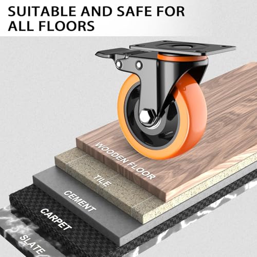 4 inch Casters Set of 4 Heavy Duty, Casters Wheels with Brake Load 2200lbs, Locking Swivel Top Plate Caster, Industrial Castor Wheels for Carts, Furniture and Workbench(Free Hardware Kit) by LUTUMEI - Image 6