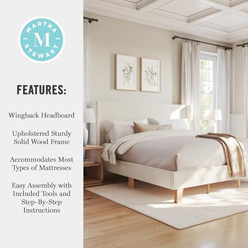 Image of Martha Stewart Maisie King Wingback Upholstered Platform Bed, Off-White