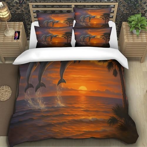 Housse de couette dauphins 3D microfibre inaltérable et fermeture éclair cachée - 5
