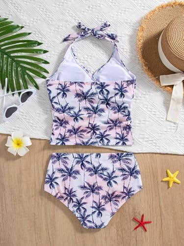 Image of YOURUIKEY Girls Tankini Swimsuit 2 Piece Halterneck Bathing Suit Adjustable Straps and Removable Bra for Girls and Teen 7-16Y