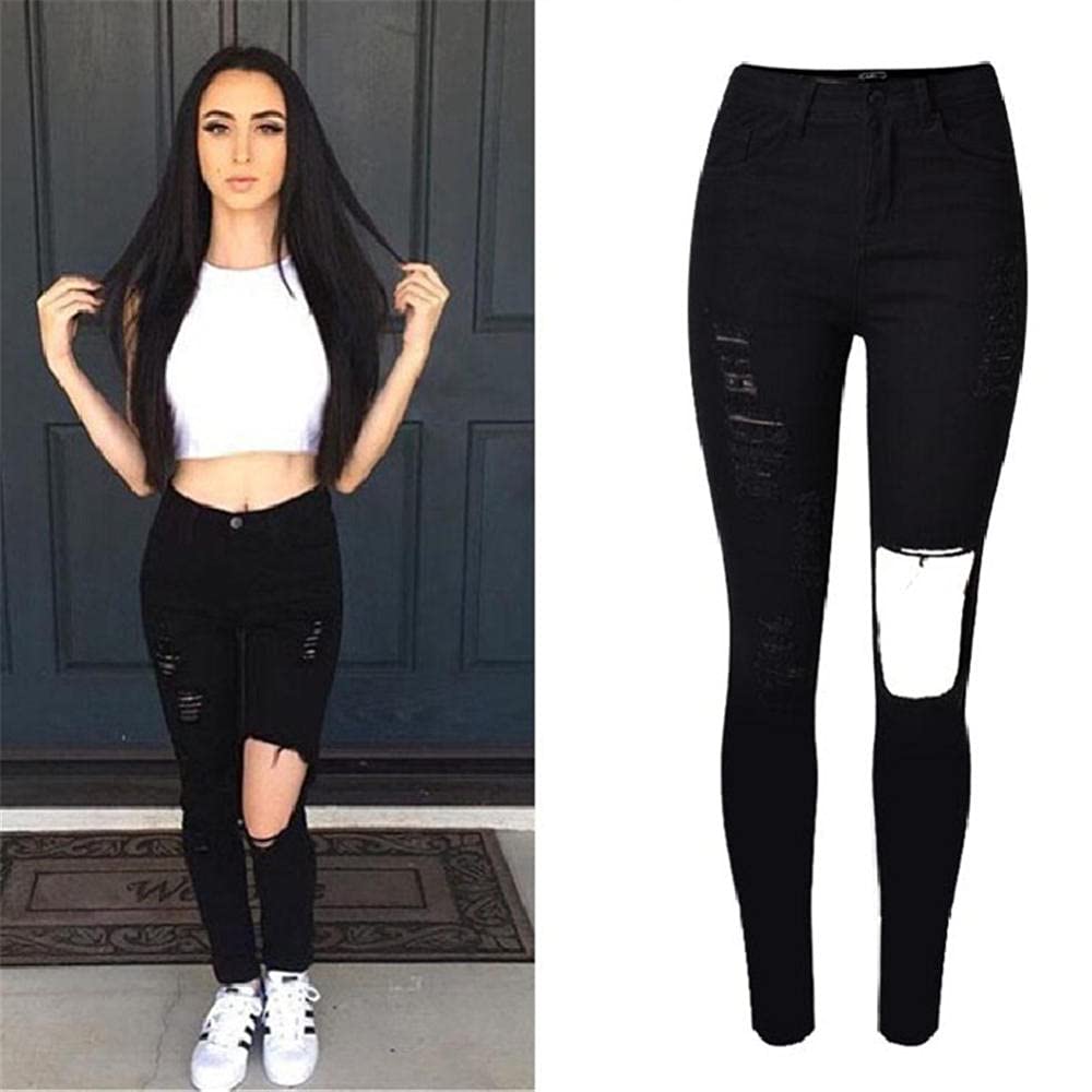 Loch zerrissene Jeans für Frauen Hohe Taille Freund Jeans Femme Unregelmäßige Loch Schwarze Jeans Frauen Persönlichkeit Sexy Hüfte Push Up Pants-Farbe1_38.