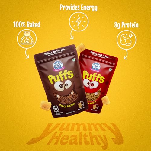 Image of BE'BE' BURP Healthy Puff Snacks | Baked Protein Puffs for Kids & Adults | Gluten Free Snacks | No Maida, No Preservatives & No Artificial Flavours | Travel Friendly | 35g - Pack of 6