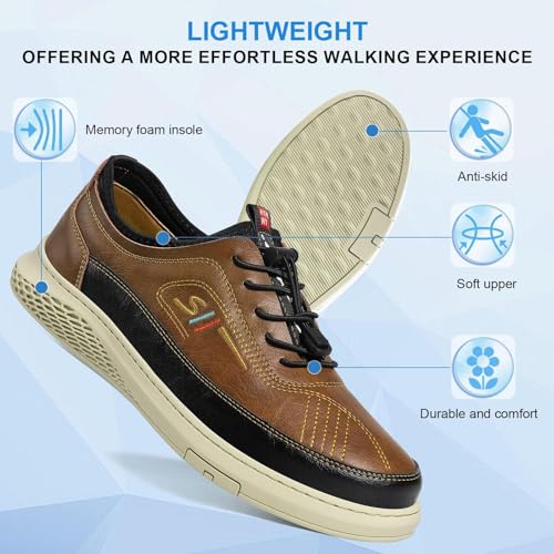 Moodeng Men's Leather Oxfords Comfortable Business Dress Shoes Casual Loafers Lace-Up Lightweight Walking Derby Shoes Comfortable Dark Brown3