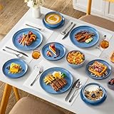 Steingut Geschirrset 6 Personen, vancasso ANYA Blau Teller Set Modern 18 teilig,Tafelservice mit Speiseteller, Desserttellern und Schüsseln, Geschirr Set Spülmaschinen und Mikrowellenfest