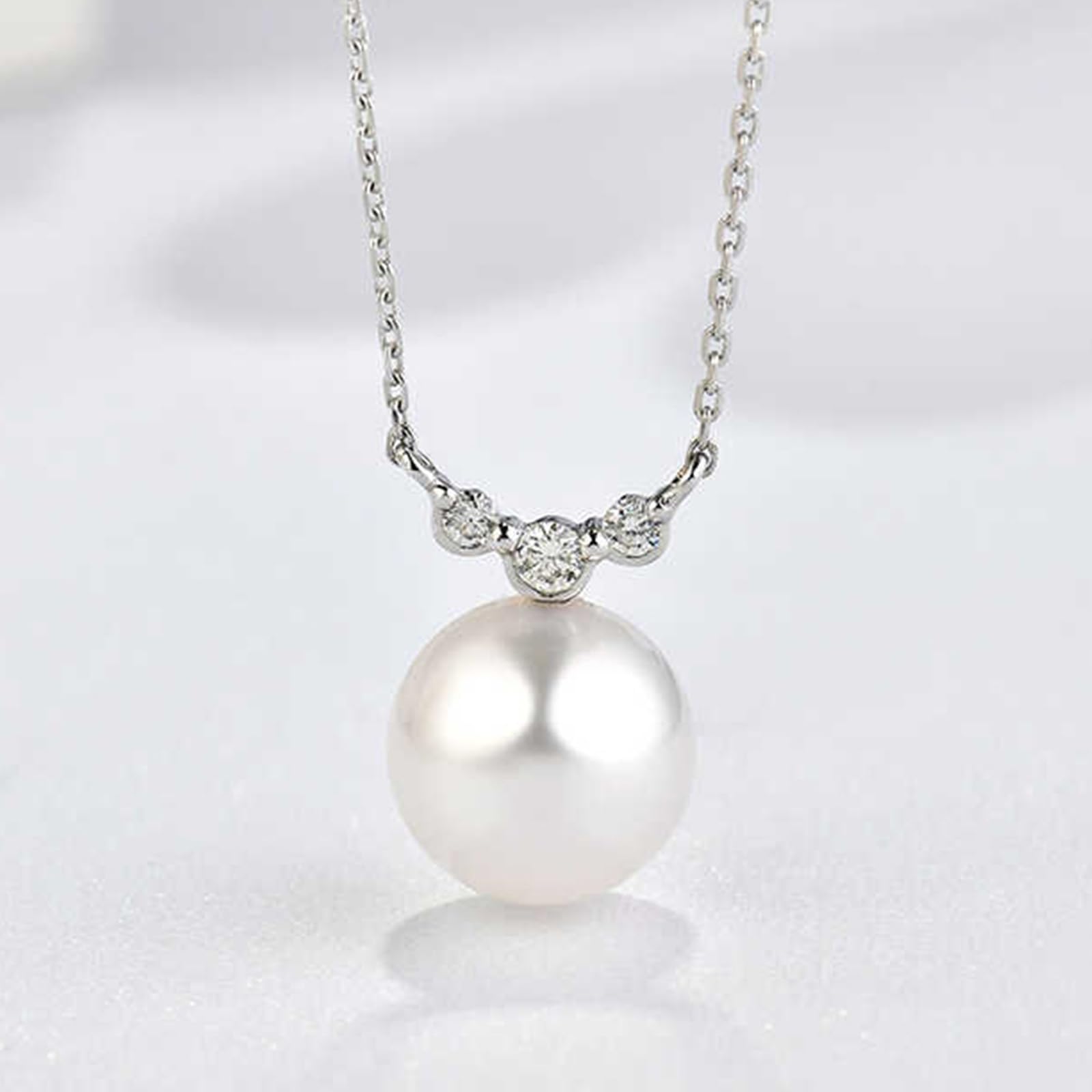 Collares de oro blanco para mujer, elegante collar de diamantes de 9K/14K/18K con colgante de perla de 8.5mm