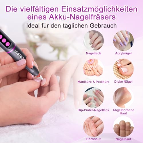 Nagelfräser Kabellos 35000 u/min, EWEIMA 13 in 1 Mehrzweck Nagelfräser für Gelnägel, 1000mAh Elektrische Nagelfeile, 35 Geschwindigkeiten, Professionell Nail Drill mit 66 Schleifbändern (Grau)