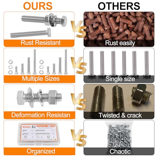 Stainless Steel Hex Head Nuts and Bolts Assortment Kit, 26PCS Bolt Assortment Kit 3/8-16 x 1”, 1-1/2”, 4”, 2-1/2” Assorted Nuts Bolts and Washer Assortment with Storage Case