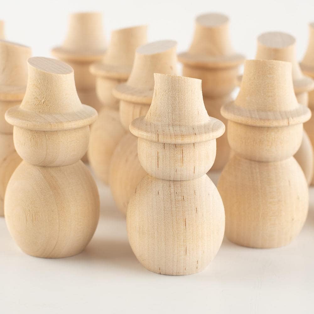 Unfinished Wood Micro Mini Snowmen - (96 Pieces) Blank Wooden Christmas Peg Dolls 3/4" H by Factory Direct Craft