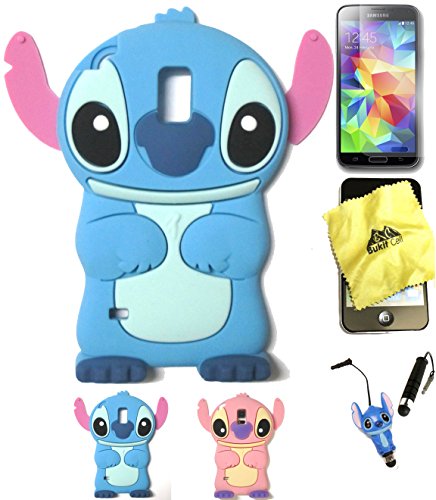 Bukit Cell ® Galaxy S5 Blue 3D Stitch Silicone Case for Samsung Galaxy S5 V i9600 + BUKIT CELL Cleaning Cloth + Stitch Figure Stylus Touch Pen + Screen Protector + Metallic Stylus Touch Pen