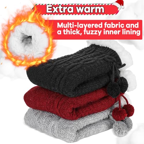 Image of Lonfliness 3Pairs Slipper Fuzzy Socks for Women Fluffy Cozy Cabin Socks Warm Soft Sock Cute Winter Sock With Grips Red Black Gray Fluffy Slipper Christmas Fuzzy for Women Teen Girls