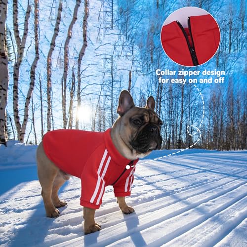 PUMYPOREITY Bulldog Apparel Perfect for French & English Bulldogs, Bully Breeds, Breathable Dog Hoodie with Striped Sleeves, Zipper Front for Easy Wear, Red, XL - Image 3