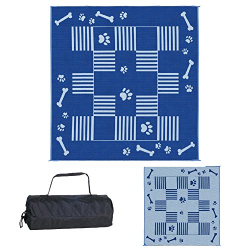 Ming's Mark DA3 Stylish Camping Reversible Dog Paw/Bone Patio Mat - 9' x 9', blue/white