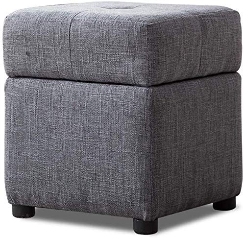 Cajas otomanas de almacenamiento de tela de lino con patas de madera para sala de estar y dormitorio, color marrón claro