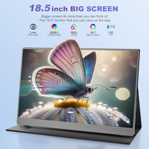 Image of 18.5 Inch Portable Monitor for Laptop, FHD 1080P 100% sRGB Travel Monitors for Laptop, Portable Computer IPS Display w /VESA, External Monitor USB-C HDR HDMI Portable Screen w /Smart Cover & Speakers