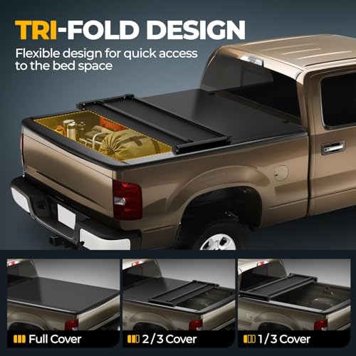 Image of Auto Dynasty Soft Tri-Fold Tonneau Cover for 19-24 Ram 1500 Classic 6.4FT | Truck Bed Cover for 19-24 Ram 1500 Classic, 09-18 Dodge Ram 1500, 03-25 Ram 2500 3500 6.4FT Fleetside Bed Without Rambox