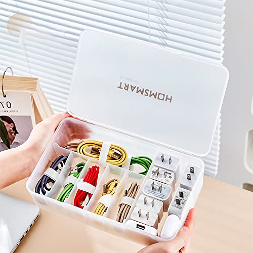 STARRY G Cable Tidy Box with Lid, 7 Grids Cable Organizer Box, Cable Management Box, Extra Large Storage Box for Data Cables, Charging Plug, Desktop Sundries, Free 10 Sorting Stickers&10 Cable Ties
