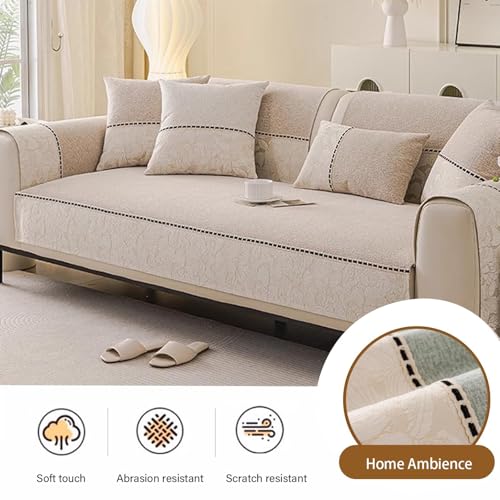Housse de canapé extensible en chenille douce antidérapante couleur curry - 3