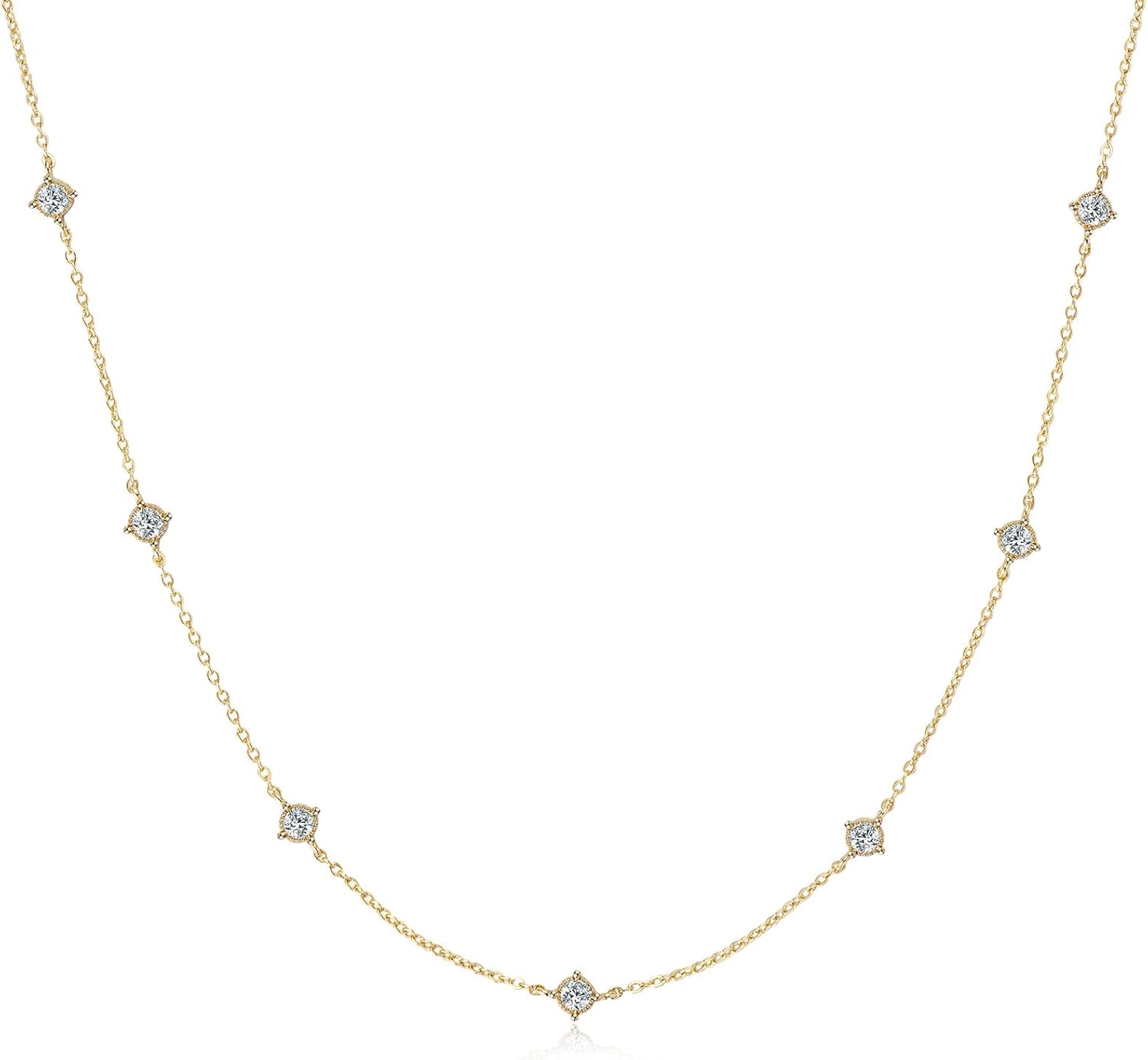 Moissanite Necklace for Women, 925 Sterling Silver Station Choker Necklaces D Color VVS1 Clarity Lab Created Imitation-diamond Dainty Simple Jewelry with Certificate of Authenticity