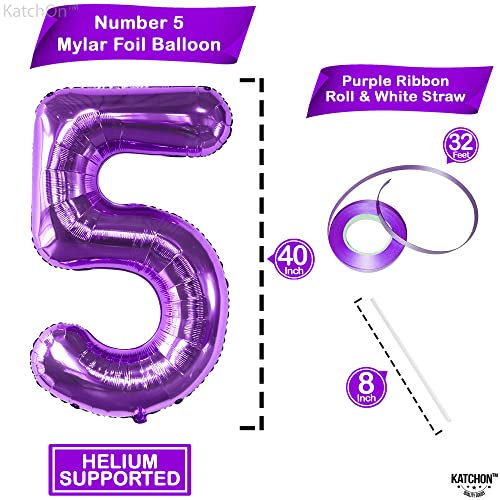 Image of KatchOn Giant Purple Number 5 Balloon - 40 Inch | Mylar Purple Number 5