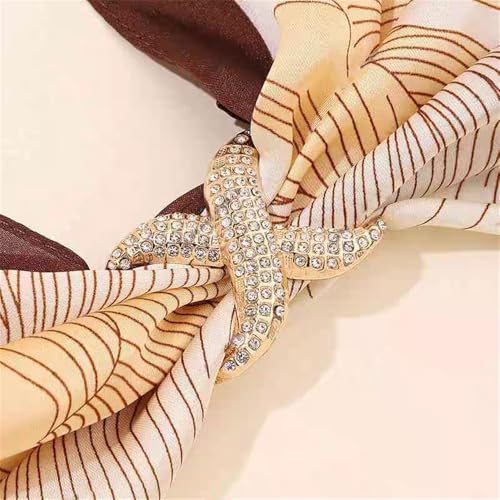 Image of Rhinestone Infinity Silk Scarf Ring Brooch for Women Fashion Crystal X Chain Shawl Scarves Buckle Clip Brooches Dainty Dress Accessories Wedding Birthday Jewelry Gift