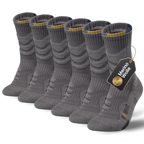 Rahhint Calcetines de senderismo Merino Calcetines de compresión Calcetines de trekking acolchados antiampollas 3 pares para hombres, mujeres y niños Talla 31-52