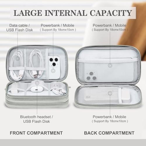Image of FYY Travel Electronic Cable Organizer Bag, Pouch Electronic Accessories Carry Case Portable Waterproof Double Layers Storage Bag for Cable, Cord, Charger, Phone, Earphone, Medium Size, Grey