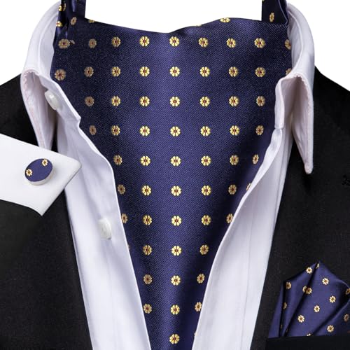 Image of Dubulle Paisley Floral Ascot for Men Self Tie Mens Cravat and Pocket Square Cufflinks Wedding