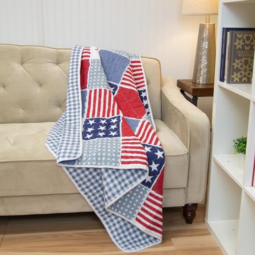 Donna Sharp Stars & Stripes Cotton Quilted Throw/Blanket. Includes a